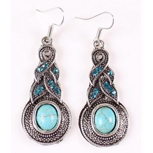 Classic retro ancient silver plated diamond jewelry gourd shape turquoise earrings