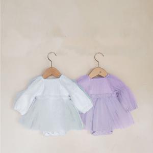 China Bright New Born Rompers Baby Puff Sleeve Gauze Cotton Dress Overalls supplier