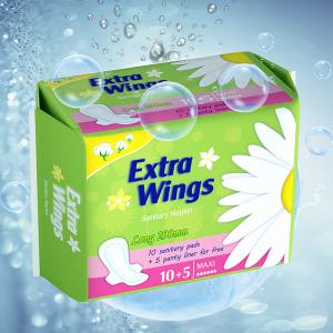 High Absorb Cotton Night Use Sanitary Napkin 280mm Period Pads With Wings