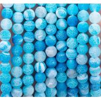 China Blue Weathered Agate Loose Bead Strands Semi Precious Stone Matt Frosted Cracked Agate For DIY Jewelry Making on sale