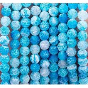 Blue Weathered Agate Loose Bead Strands Semi Precious Stone Matt Frosted Cracked Agate For DIY Jewelry Making