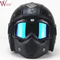 China Imitation Crocodile Skin Retro Full Face Motorcycle Helmet With Removable Eyeglass on sale