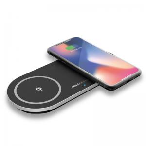Factory Wholesale High Efficiency 7.5W 10W Total 20W Aluminum Dual QI Fast Wireless Charger Pad for Iphone 8/Iphone X/ S