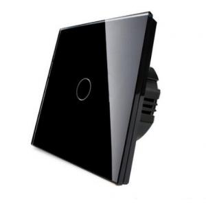 China EU standard 1 gang black tempered glass panel capacitive touch sensor switch supplier