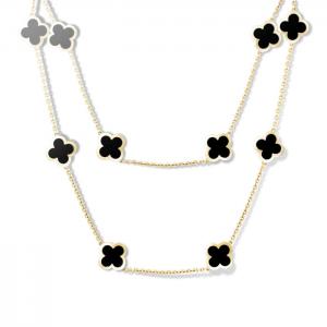 Van Cleef & Arpels Alhambra long necklace 14 motifs Yellow gold Onyx Necklace
