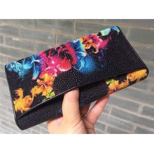 Authentic Stingray Skin  Closure Female Large Flower Purse Wallet Genuine Leather Lady Phone Clutch Women Card Holder