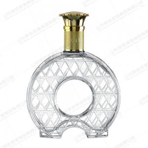 Customized Round 750ml Wine Decanter Glass Bottle with Fine Carved Art and Cork Stoppers