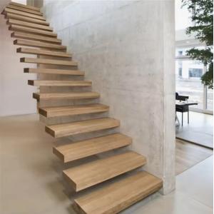 China Modern Design Customized Floating Wooden Staircase with Safety Glass Railing wholesale