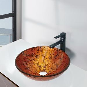 Red Round Glass Bathroom Sink Textured Exterior Hand Drawing With Foil