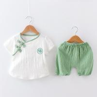 China 100cm New Baby Two Piece Suit Set Chinese Style White Short Sleeve Shirt on sale