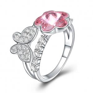 3g 1.1cm Sterling Silver Jewelry Rings 18k Gold Plating Pink Butterfly Ring