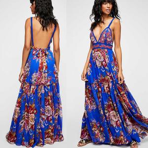 China 2018 Summer Women Sexy Maxi Dress Backless Fashion Casual Beautiful Kaftan Dress Strap supplier