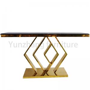 Marble Countertop Living Room Console Table Diamond Shaped Unique Stainless Steel Base