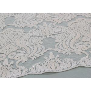 Ivory Sequin Lace Fabrics , Embroidered Bridal Lace Fabrics For Wedding Dresses
