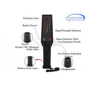 LED Indicator Portable Metal Detector , Hand Wand Metal Detector With 9V Rechargeable Battery