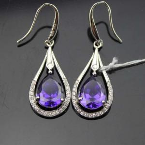 China White Gold Plated 925 Silver 7x9mm Oval Amethyst Cubic Zirconia Earrings (PSJ04585) supplier