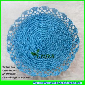 China LDTM-039 lake blue tabel mat handmade round crochet lace table placemat supplier