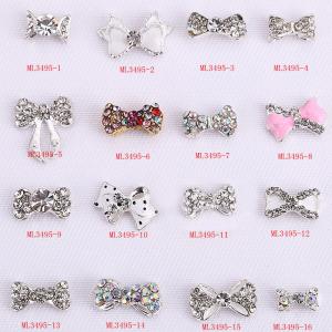 China Hot NEW Wholesale nail art Jewelry 3D Bows Alloy Nail Art Jewelry Number ML3495-01-16 supplier