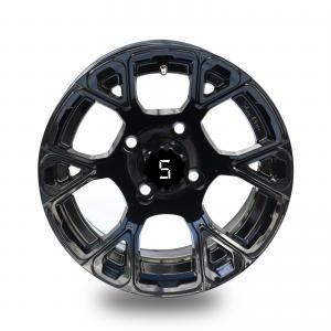 Golf Cart 12'' Glossy Black Rim 6 Spokes 4*4 Bolt Pattern Including Center Cap