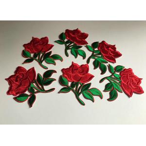 China Flower Embroidered Iron On Appliques , Large Red Rose Floral Patches For Clothes supplier