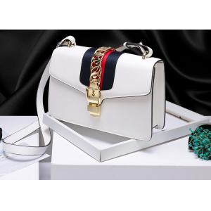 China Leather Single Shoulder Bag With Lock Buckle , Slanting Bow Tie Striped Satin Ribbon Bag supplier