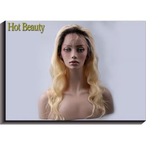 Hand - Tied Full Lace Blonde Human Hair Wigs / Brazilian Virgin Remy Hair