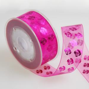 China Rose Foil Gold Printed Sheer Ribbon Double Side For Cosmetic Packaging supplier