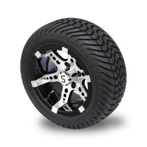 215/35-12 Low Profile DOT Tire and 12" Machined Black Golf Cart Aluminum Wheel Assembly (101.6 PCD 4*4 Bolt 18'' Tall)