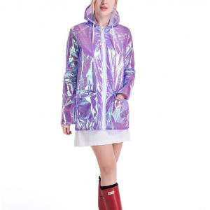 China Wholesales fashion design metallic women holographic rain coat supplier