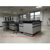 China 3750 mm Wood Frame Blue / White Science Lab Testing Tables Furniture For High School Lab wholesale