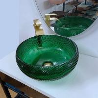 China Green Glass Vessel Basins Vanity Diamond Mordern Round Bathroom on sale