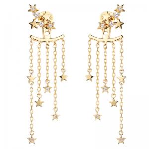 Star Diamond Stud Earrings Tassel Earrings 18k Gold Diamond  Earrings