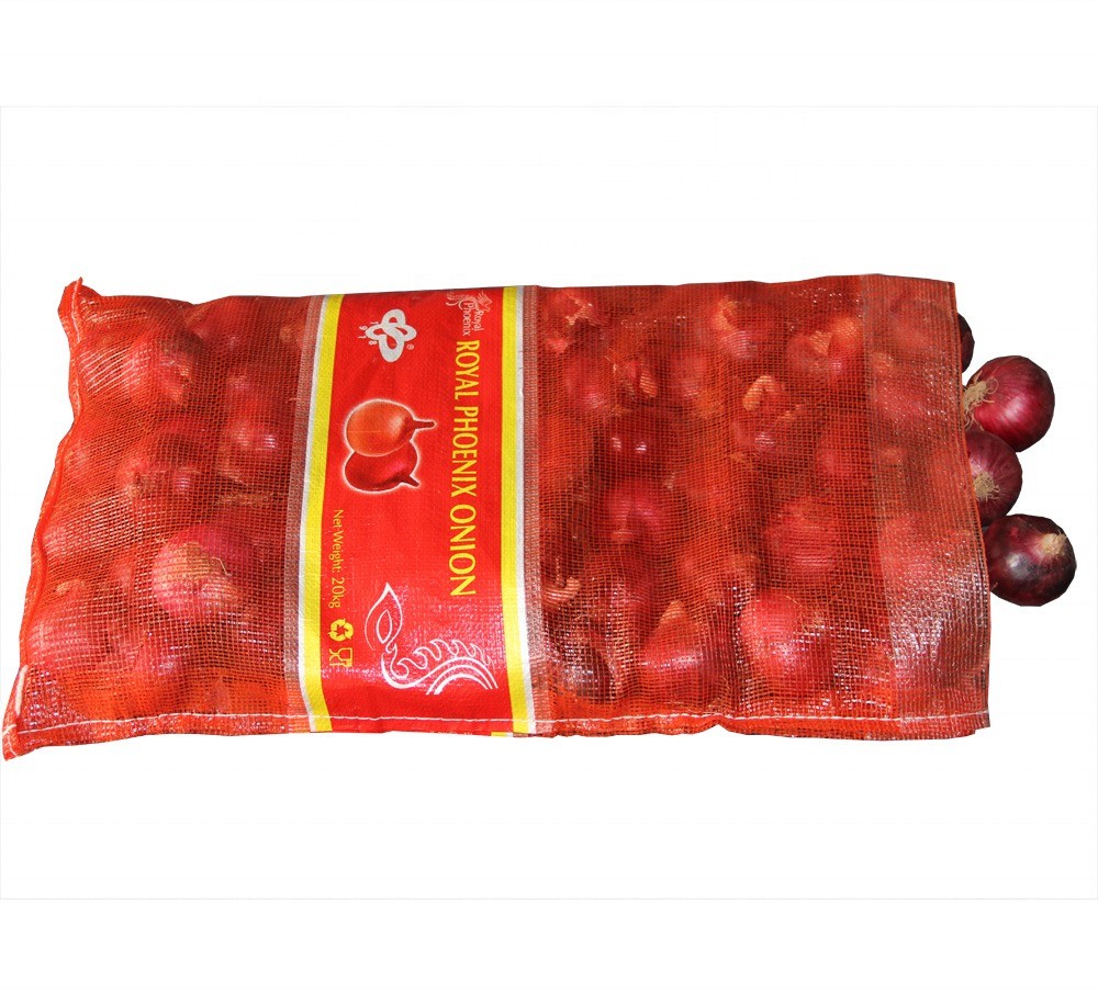 Drawstring HDPE Red Polypropylene Pp Leno Mesh Packing Bag with Label