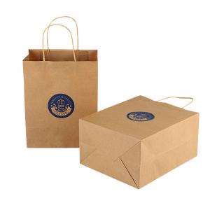 China Custom Brown Kraft Paper Grocery Bags Bulk With Logo Printing Twist Handles supplier