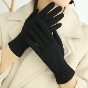 Black Knit Wool Winter Warm Gloves For Women Hand Heated