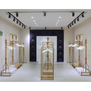 Women Clothing Store Shelves / Retail Clothing Display Systems Golden Color