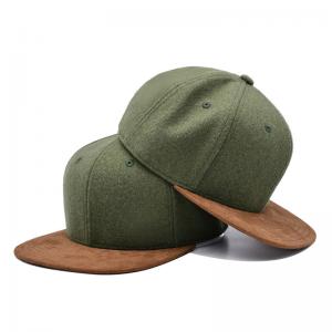 China Two Tone Army Green Melton Wool Snapback Hat With Suede Brim supplier