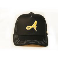China Custom Unisex 5 Panel Trucker Cap Hat , Customized Black 3D Embroidery Mesh Hat on sale