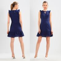 China 100% Cotton Women Blue Sleeveless Mini Dress on sale