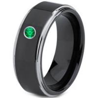 Diamond / Cubic Zirconia !COI Tungsten Carbide Ring With Swarovski Created Emerald-TG3614