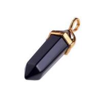 Charms Jewelry Black Onyx Gems Stone Hexagonal Prism Pointed Healing Pendant Necklace
